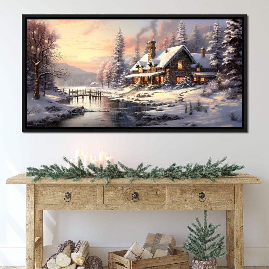 Christmas Cottage Home Cozy Snowy Cabin Sunset Holiday Poster - Image 2