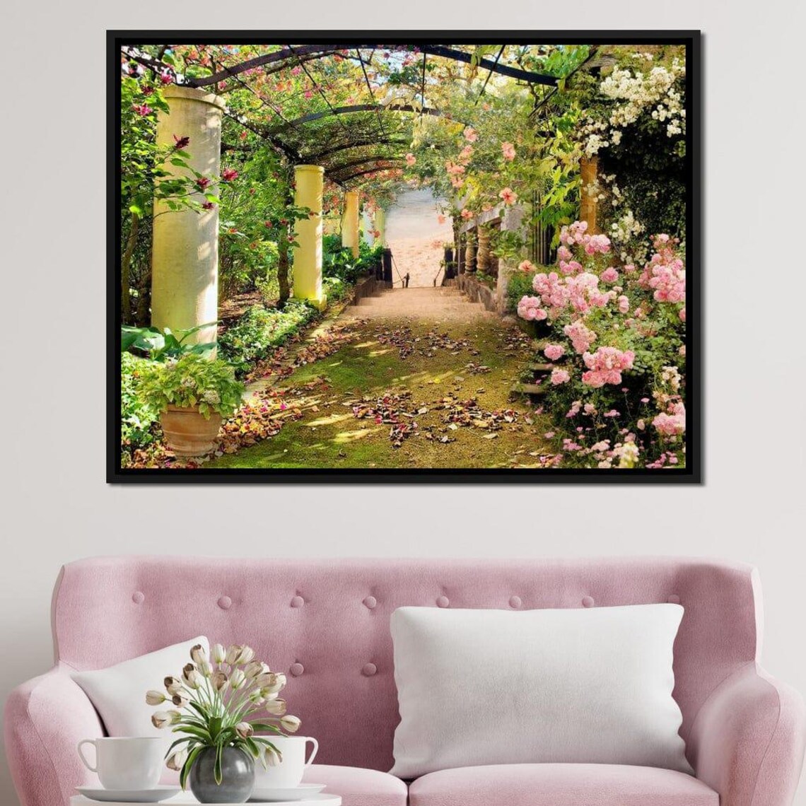 Floral Walkway Garden Path Art Print, Spring Scene