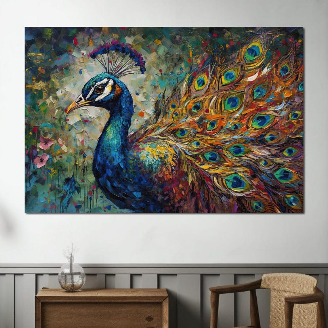 Peacock Iridescent Tail Feathers Colorful Bird Art Print Wall Decor - Image 3