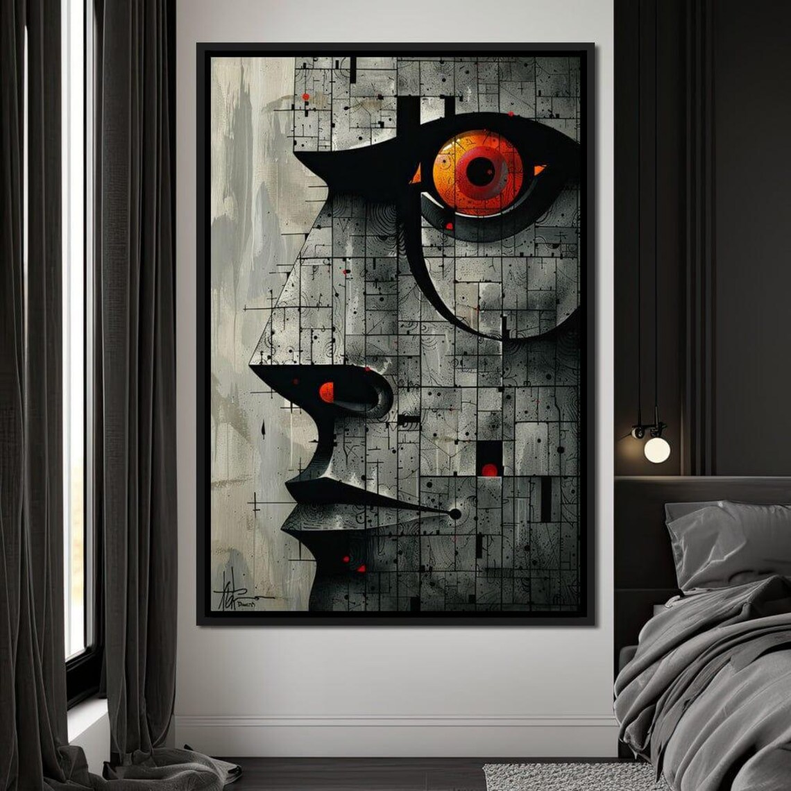 Enigmatic Mosaic Face Profile Fractal Red Eye Geometric Art Poster - Image 3