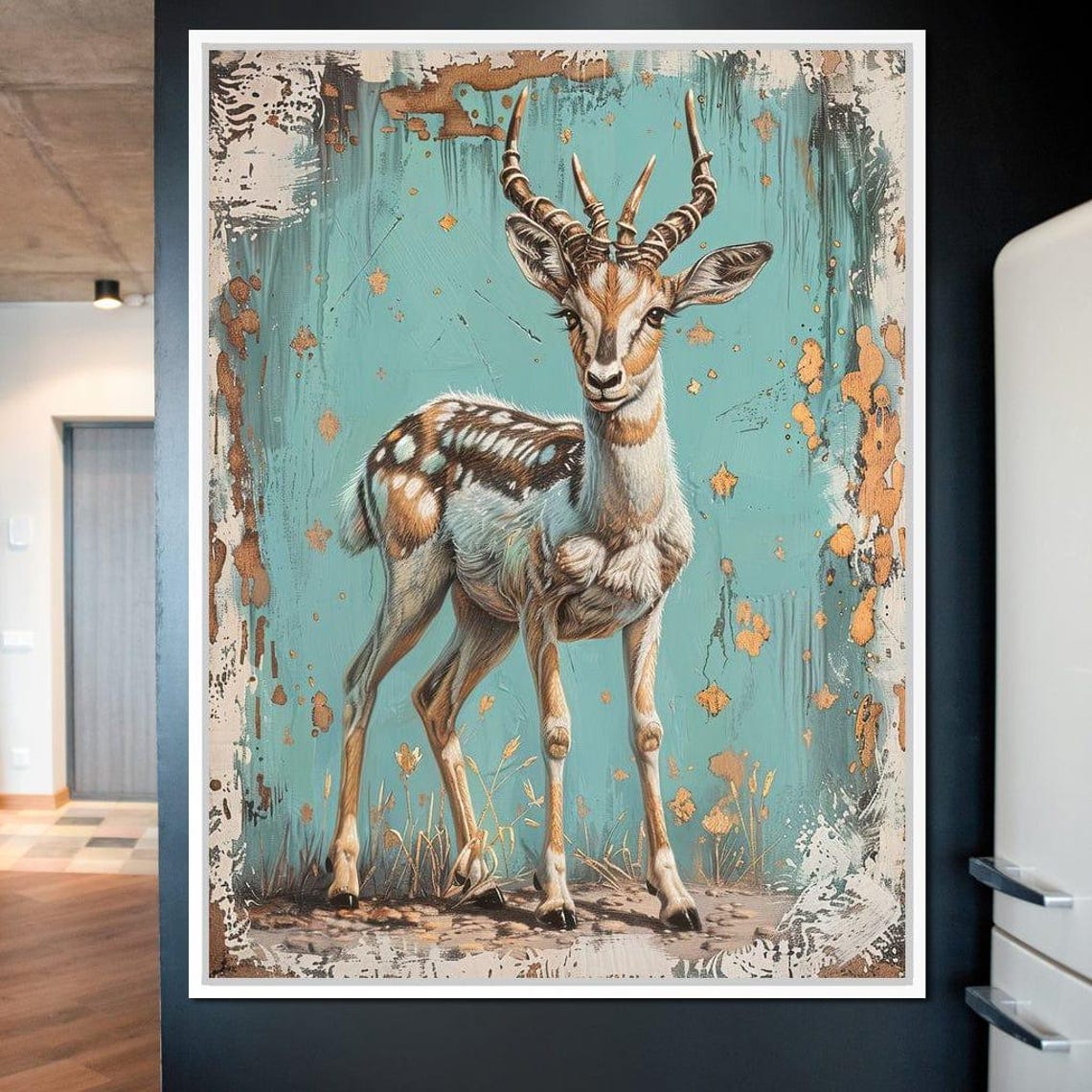 Antelope On Turquoise Distressed Rustic Boho Nature Animal Art Poster - Image 4