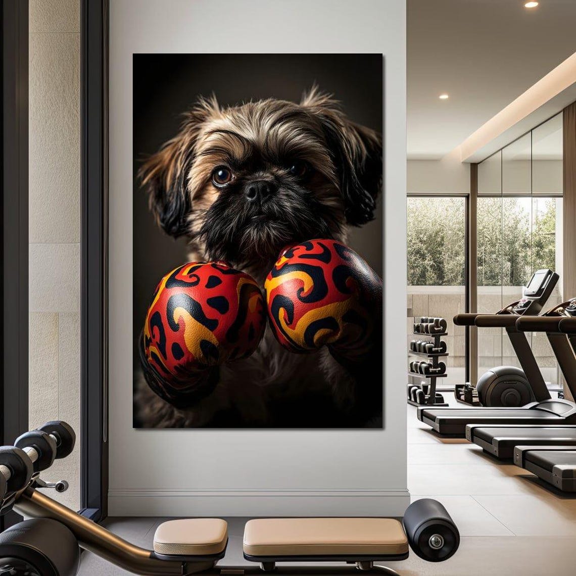 Boxer Puppy Wearing Red Flame Boxing Gloves Funny Pet Poster - Image 2