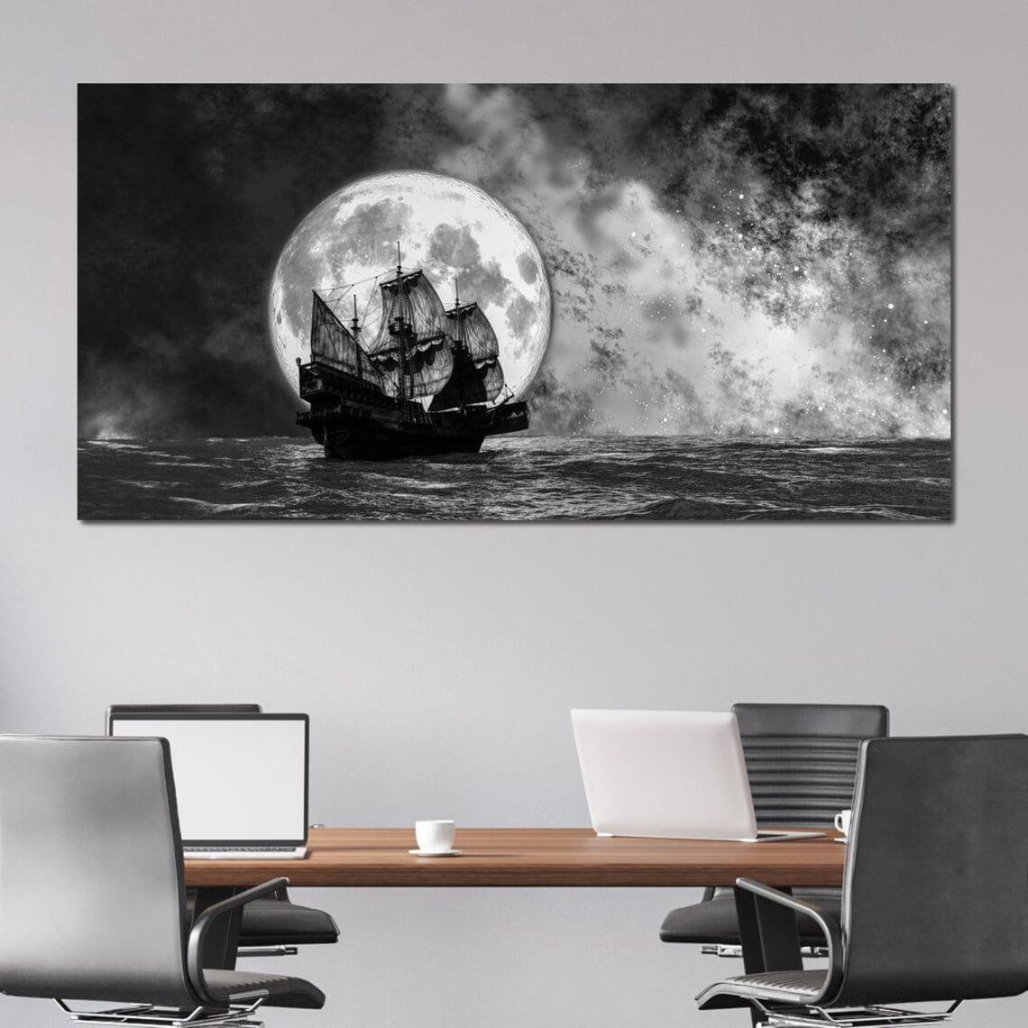 Sailing Under The Full Moon Nautical Decor Moonlit Sailing Black And White Maritime Art Seascape Wall Art By Nichecanvas - Image 4