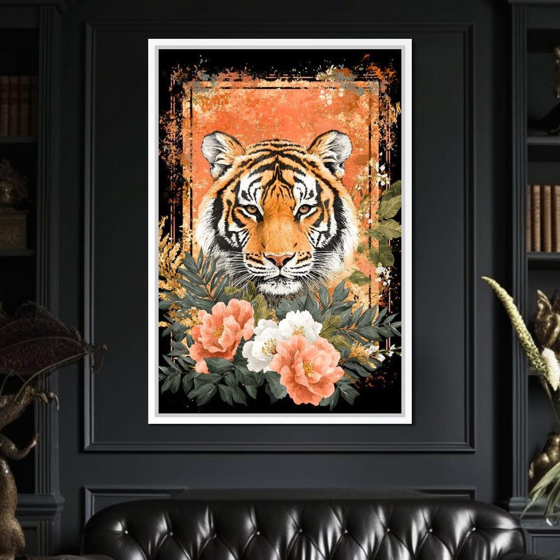 Tiger Majesty Floral Harmony Exotic Tiger Home Decor Bold Painting Nature Art Colorful Wall Art By Nichecanvas - Image 2
