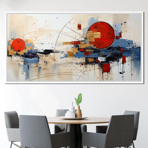 Golden Royal Geometric Harmony 02 Modern Abstract Wall Art Bold Beige Blue Red Circle By Nichecanvas