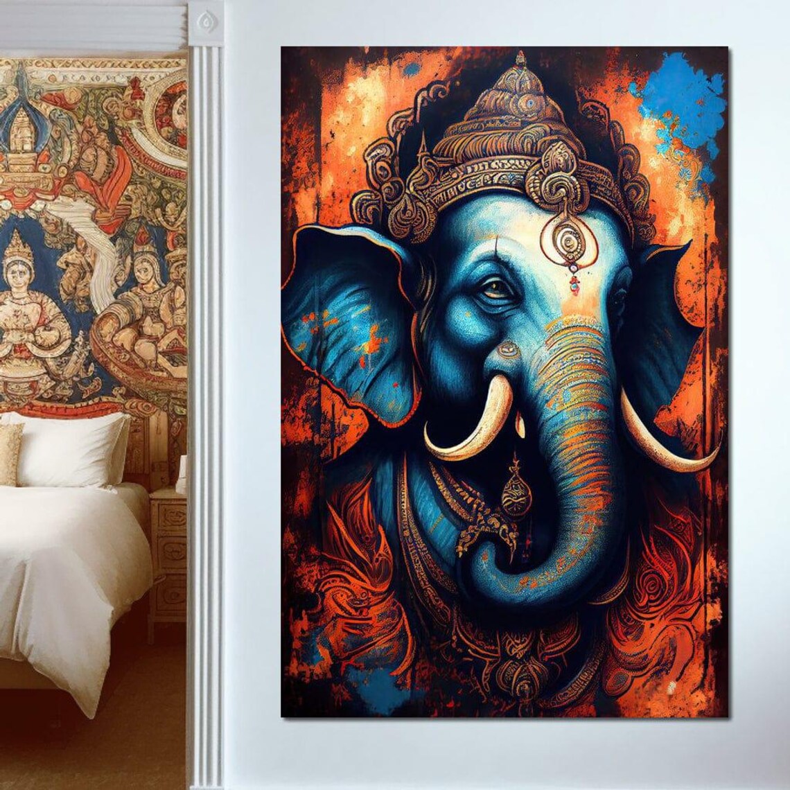 Ganesh Blue Elephant Deity Ornate Spiritual Hindu Art Print Cultural Poster - Image 3