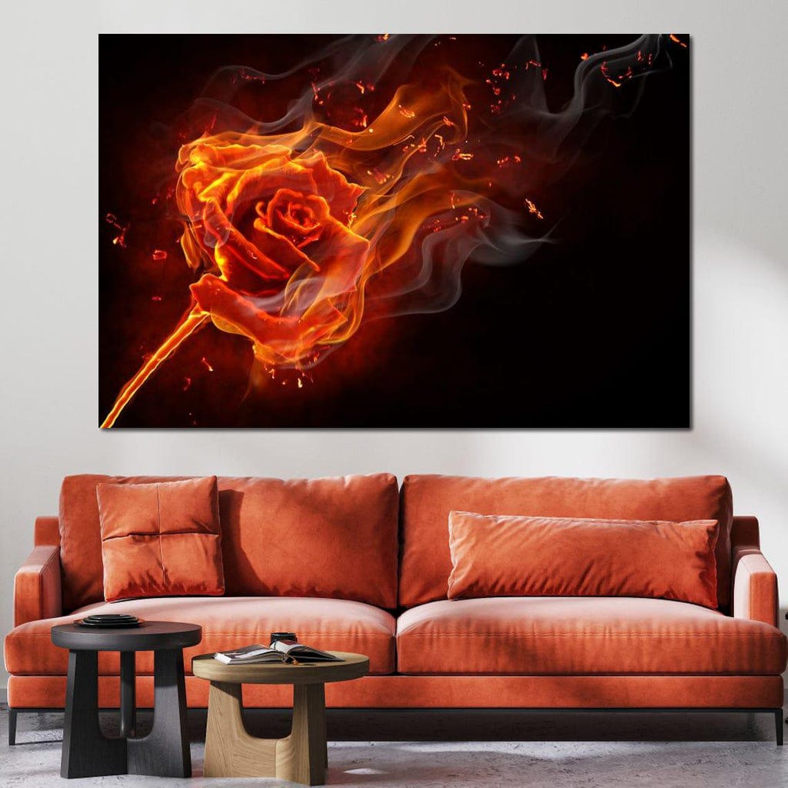 Fiery Rose Burning Flame On Black Background Dramatic Art Poster - Image 3