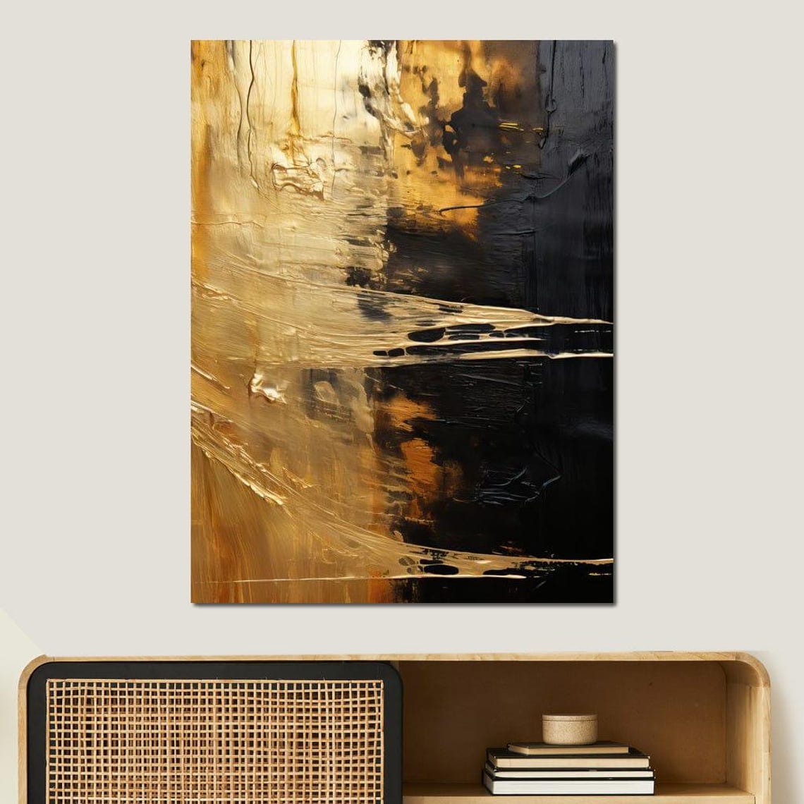 Black Gold Abstract Vertical Art Elegant Metallic Bronze Framed Poster - Image 4
