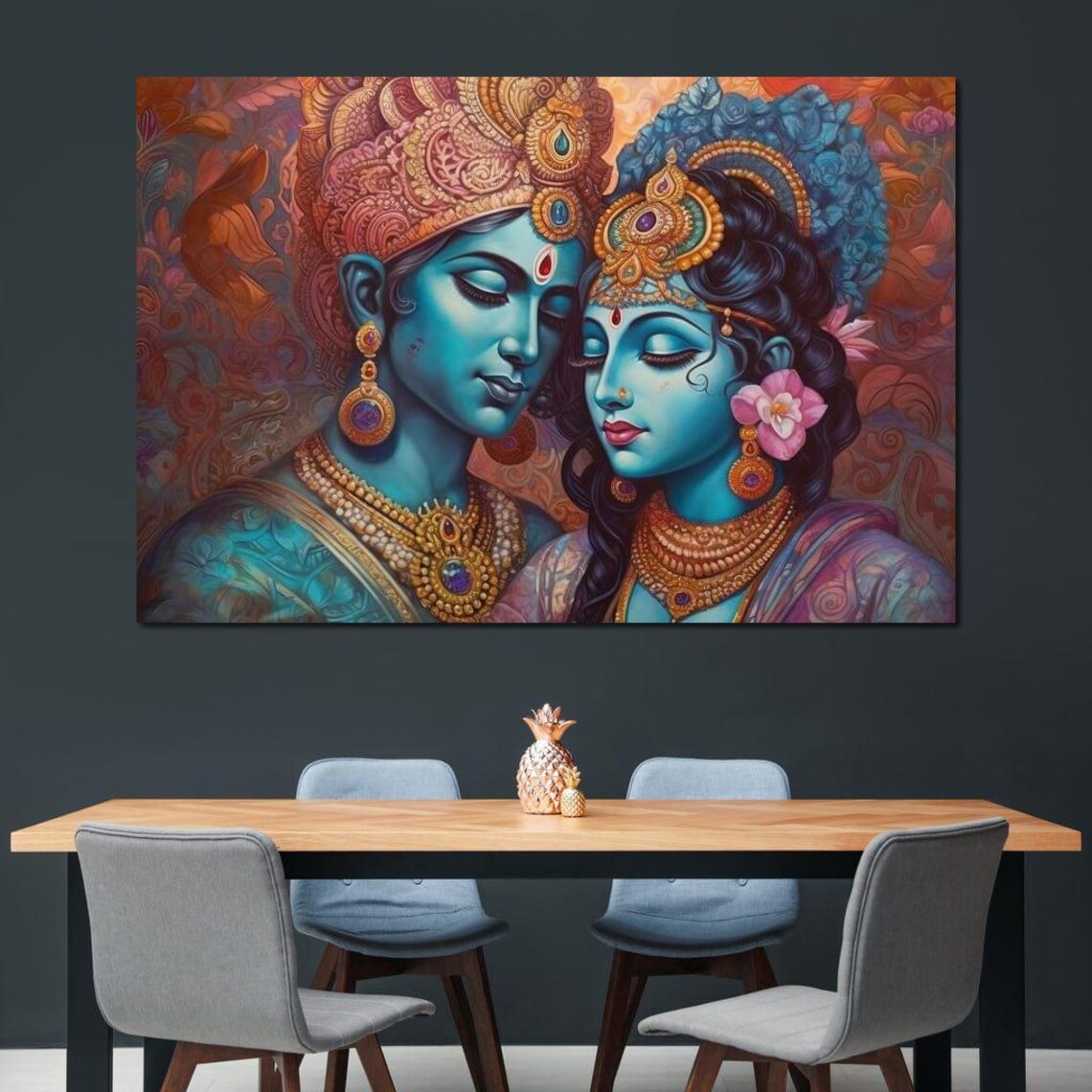 Radha Krishna Divine Love Indian Spiritual Painting Hindu Decor Poster - Image 2