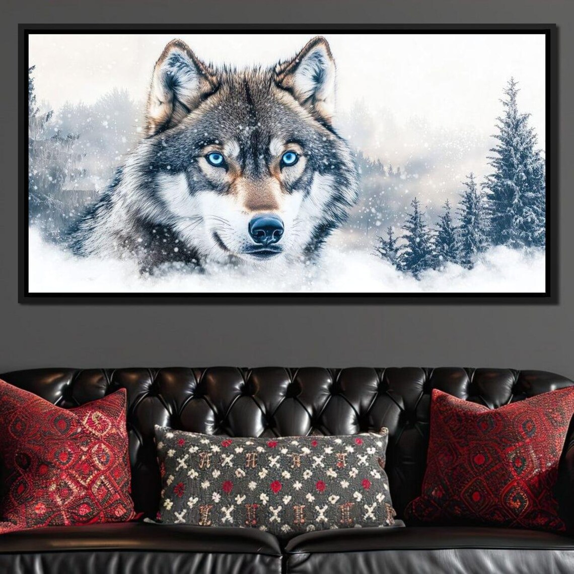 Blue Eyed Wolf Snowy Forest Winter Majestic Wildlife Animal Wall Print - Image 3