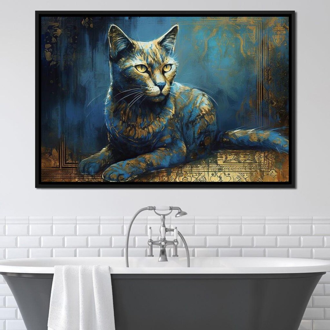 Regal Blue And Gold Cat Portrait Elegant Feline Art Whimsical Wall Print - Image 3