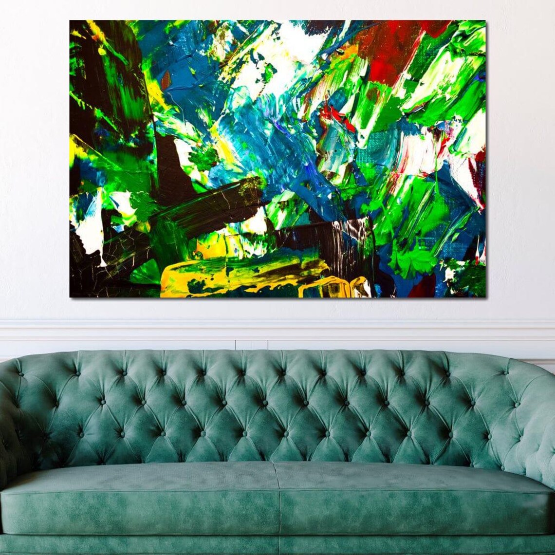 Green Blue Yellow Bold Abstract Impasto Colorful Modern Wall Art Print - Image 3