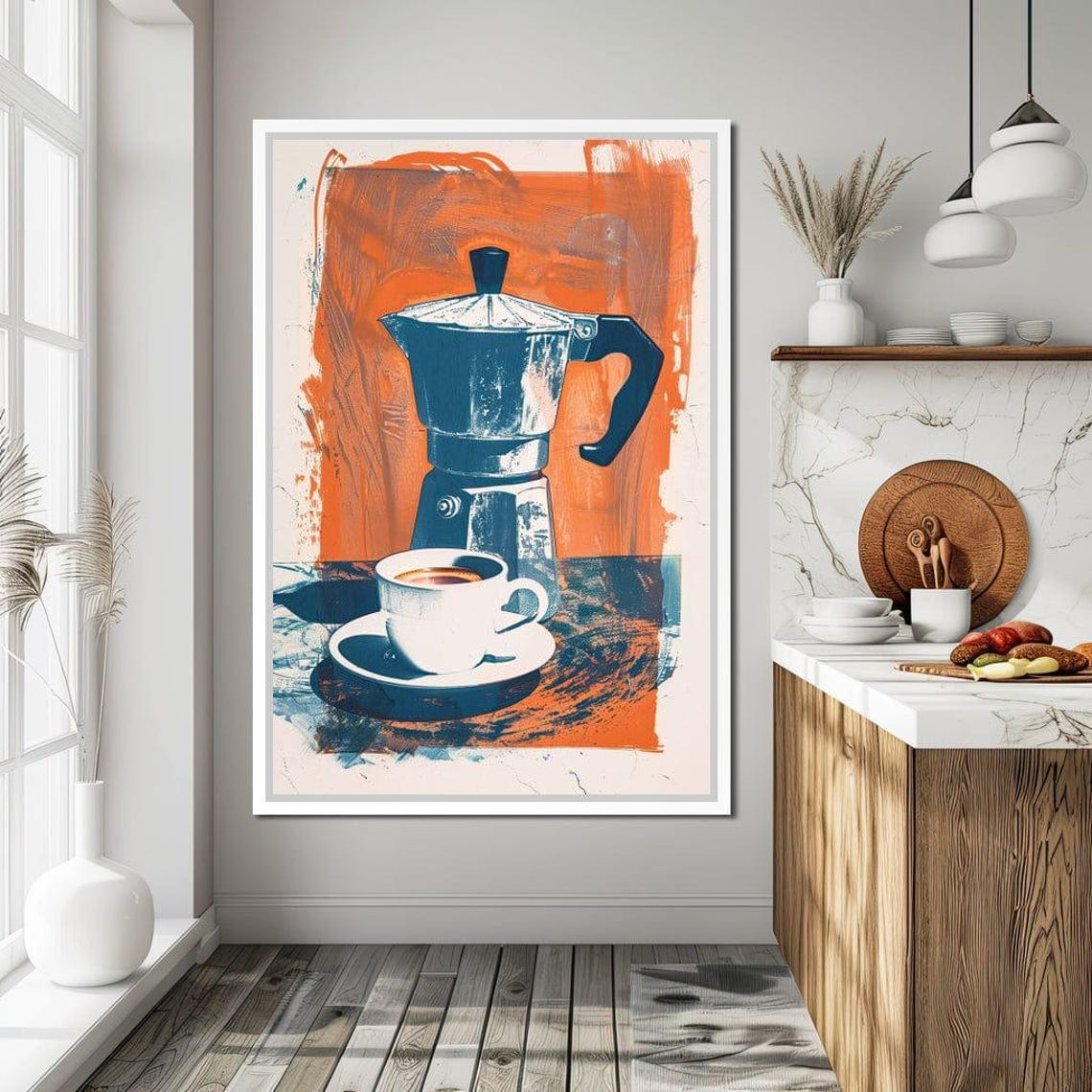 Vintage Moka Pot Espresso Coffee Cup Retro Kitchen Wall Art Poster - Image 2