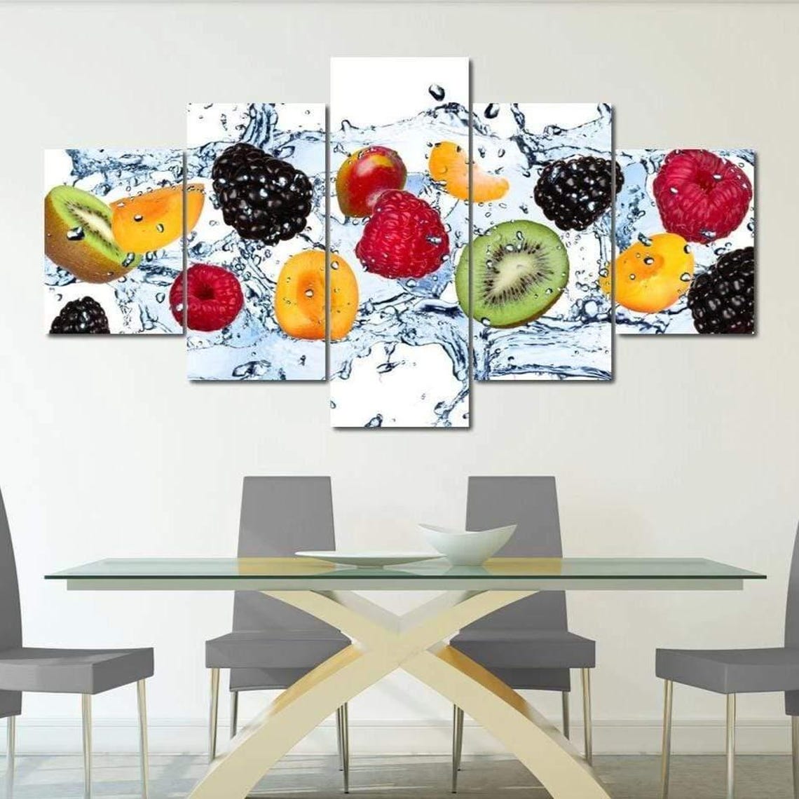 Fresh Fruit Splash Multi Panel Kitchen Citrus Berry Juicy Wall Art - Image 2