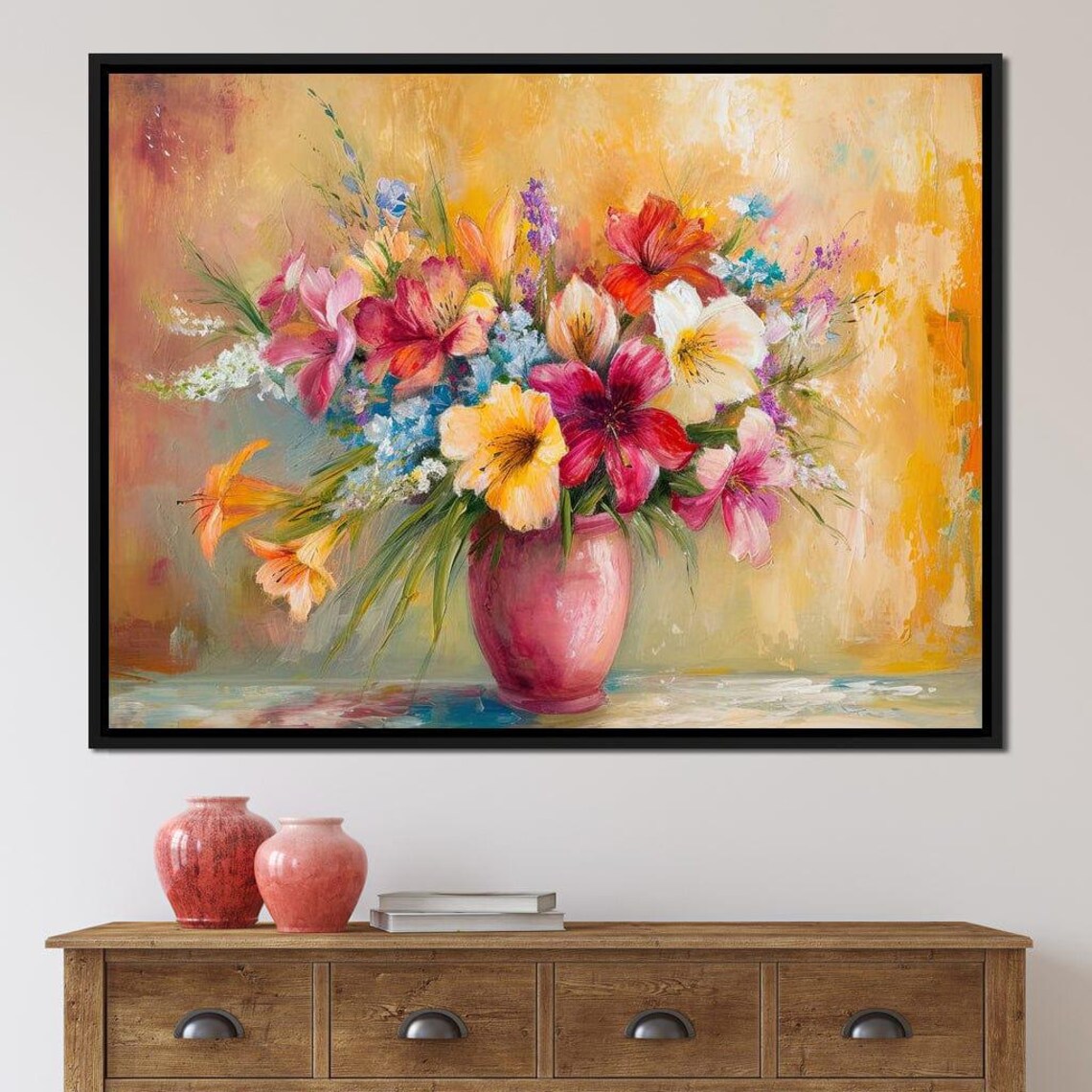 Sunlit Colorful Floral Vase Arrangement Oil Painting Wall Art Print - Image 2