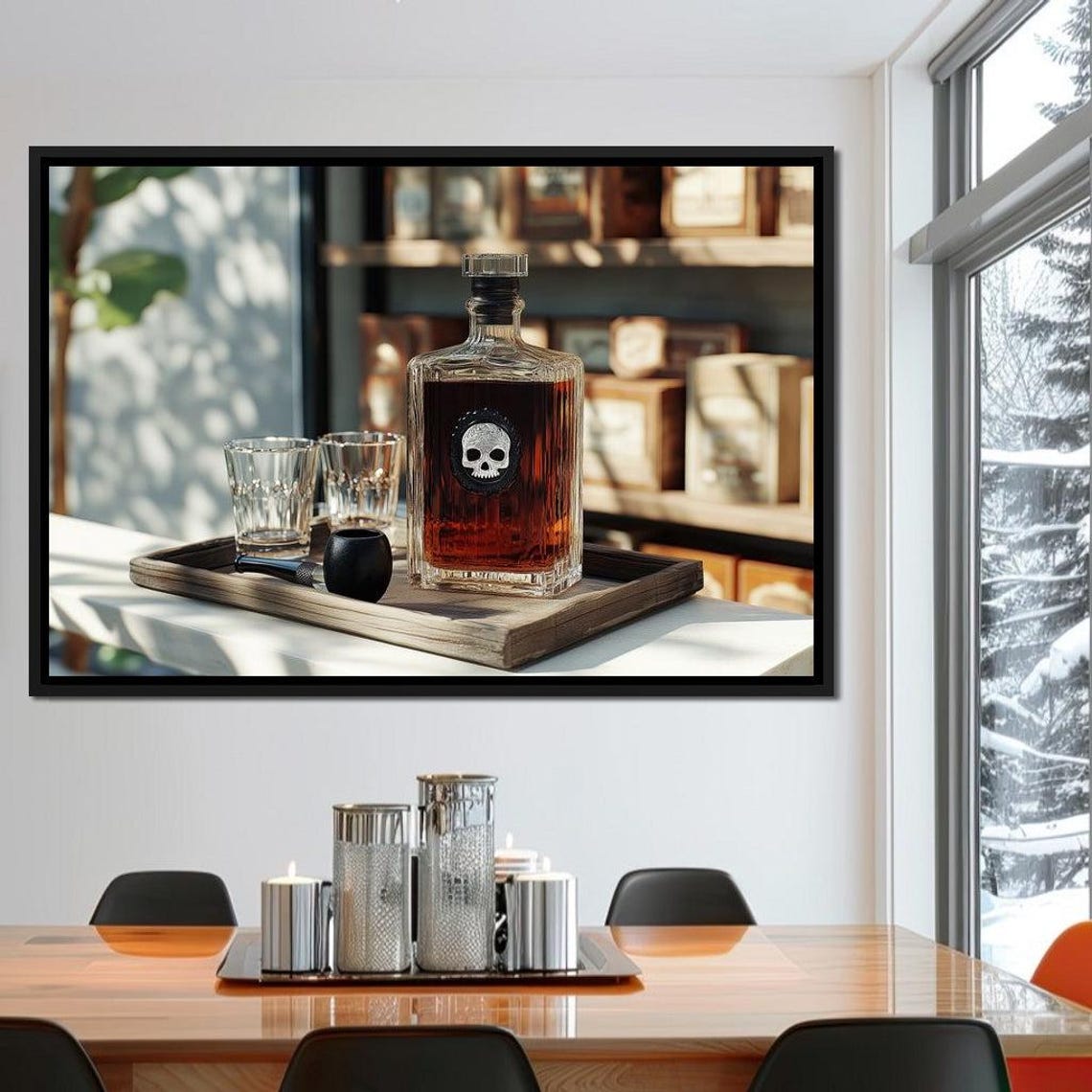 Skull Whiskey Decanter Crystal Glasses Dark Elegant Bar Room Art Print - Image 2