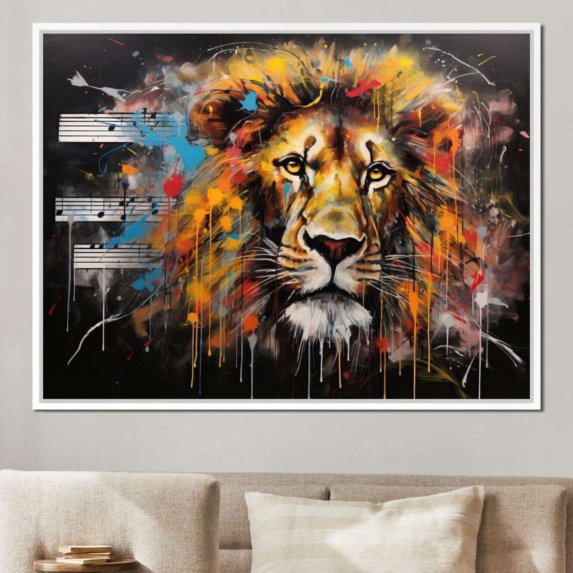 Colorful Graffiti Lion Music Notes Abstract Street Wildlife Wall Art Poster - Image 2