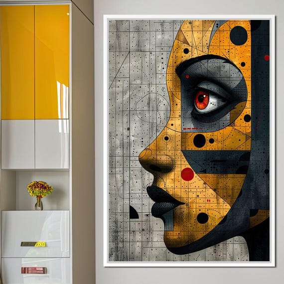 Mechanized Visage Unveiled Cole Williams Abstract Art Futuristic Face Urban Home Decor Bold Colors Unique Decor By Nichecanvas