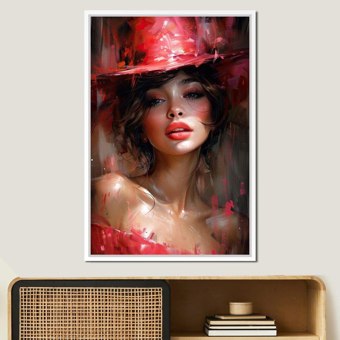 Rose Pink Hat Beauty Soft Romantic Painterly Portrait Wall Art - Image 2