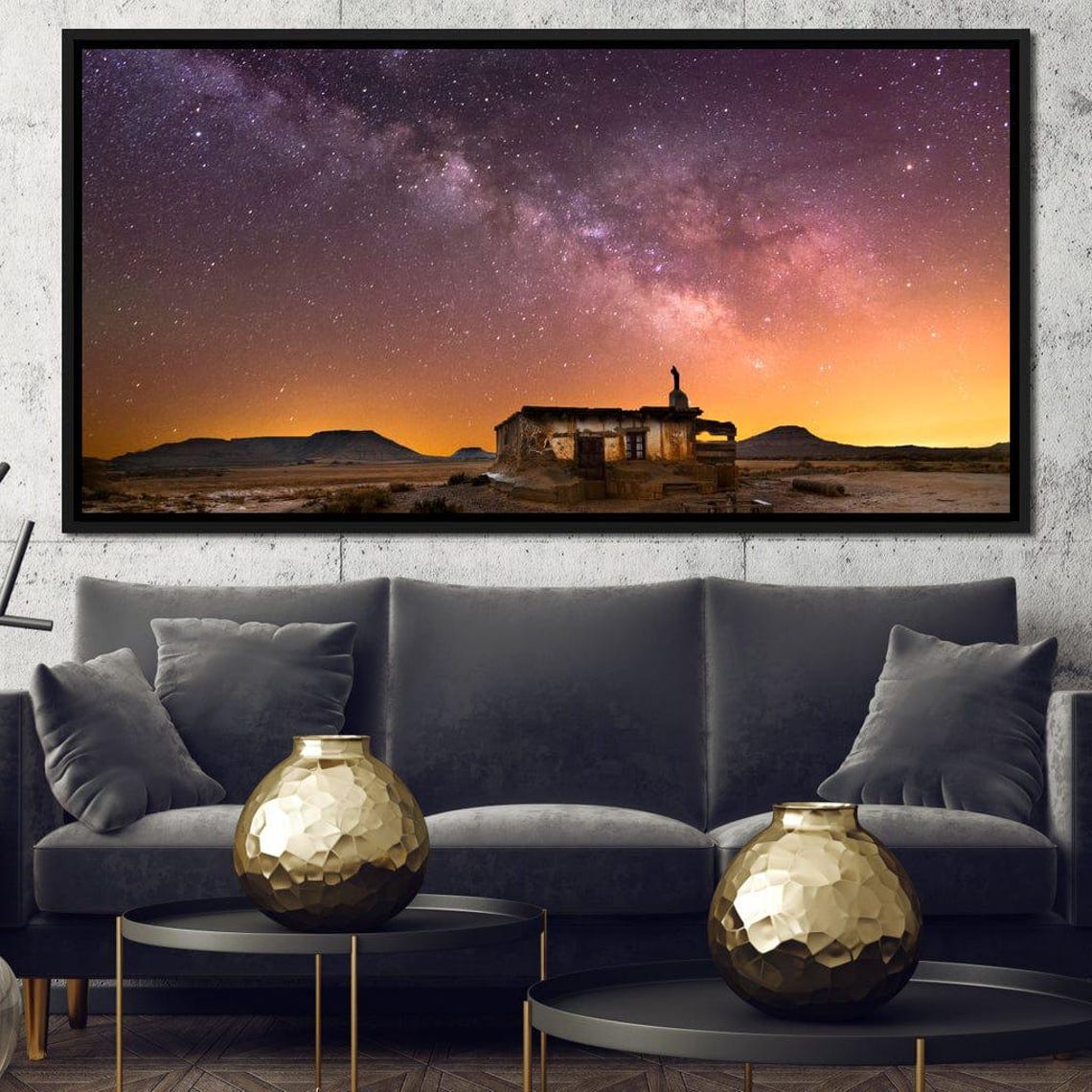 Desert Stone Hut Under Milky Way Starry Desert Night Landscape Poster