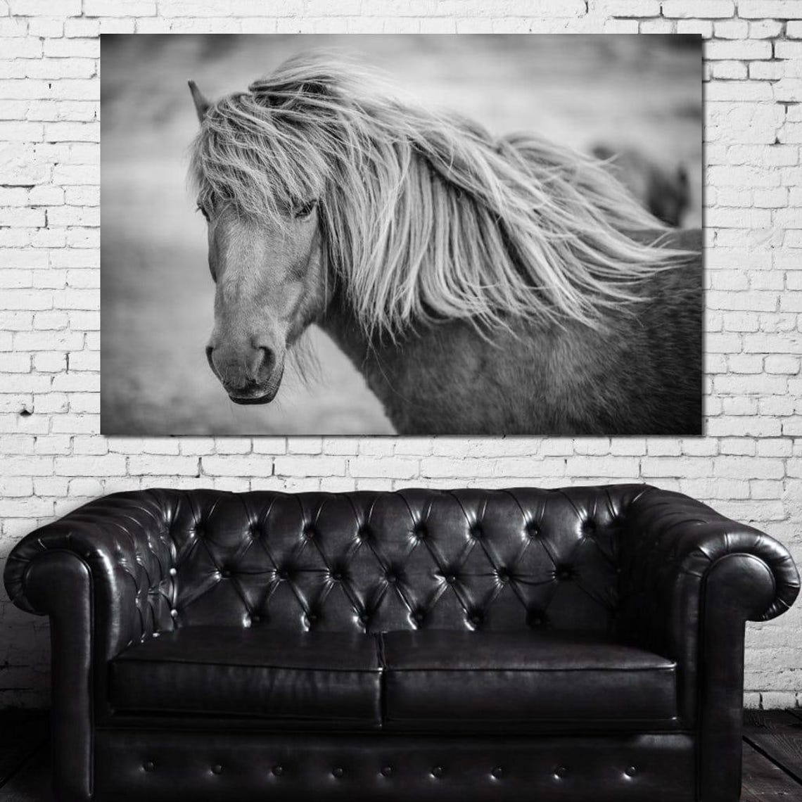 Icelandic Horse Black White Portrait Flowing Mane Equine Photo Poster - Image 3