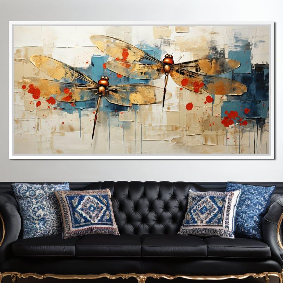 Golden Royal Geometric Dragonfly Art Print - Image 3