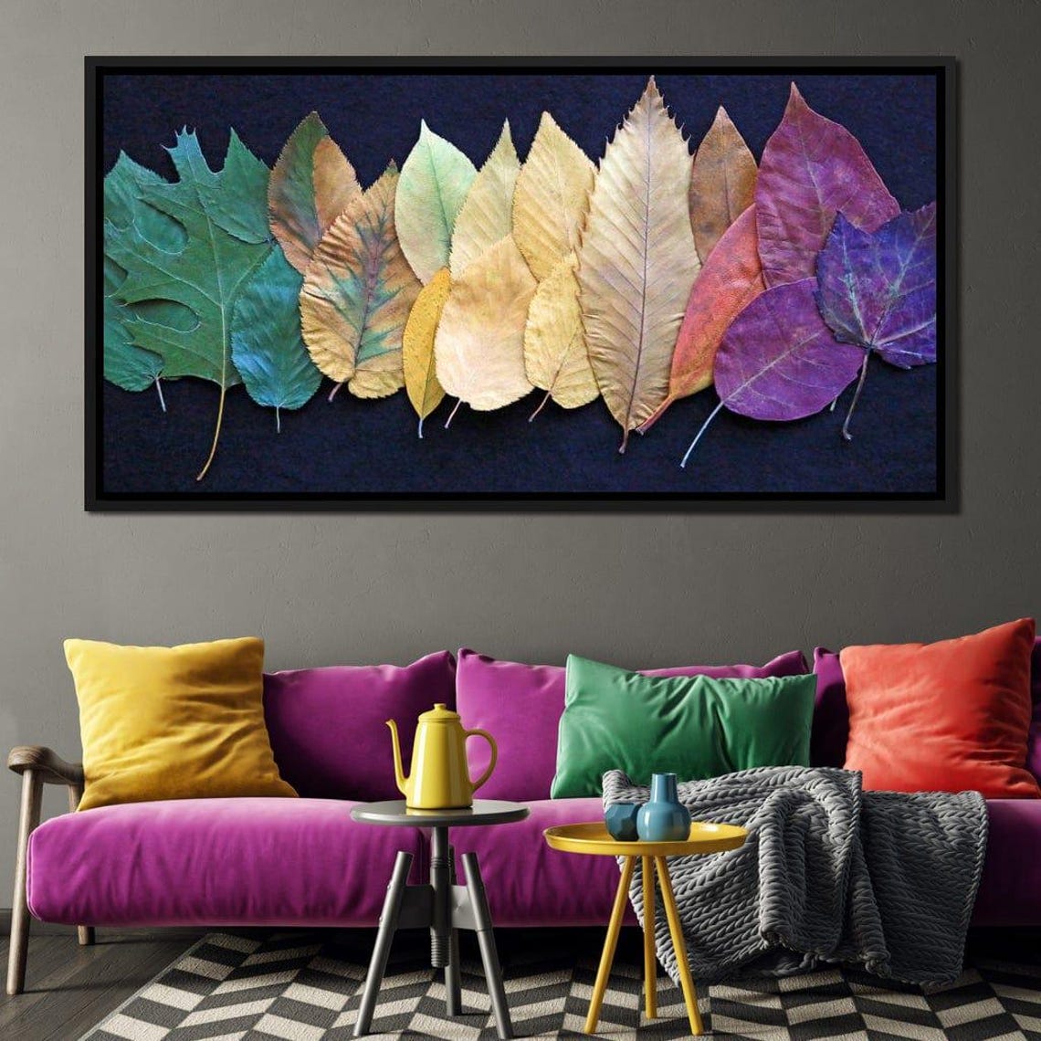 Colorful Autumn Leaves Spectrum Dark Background Botanical Wall Poster