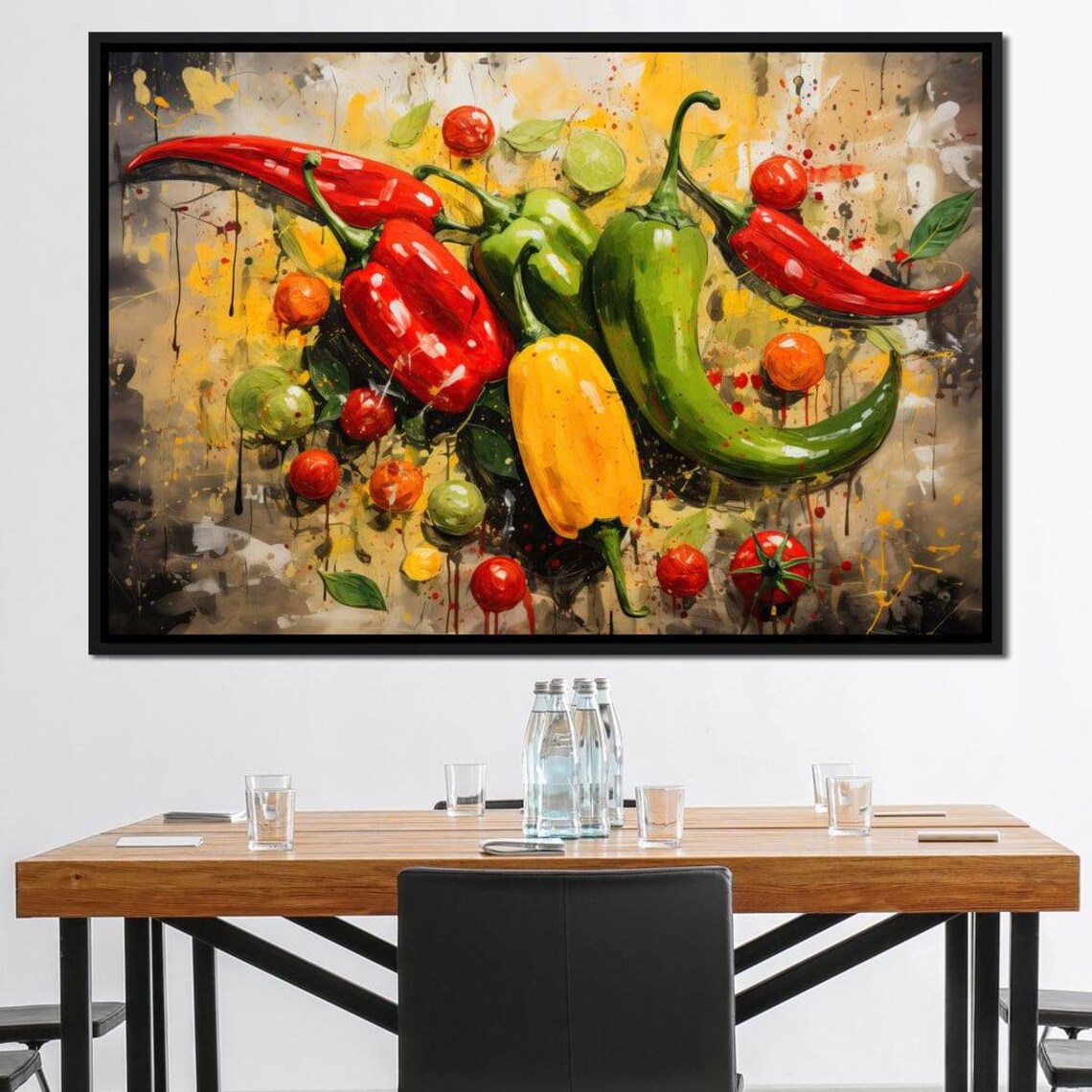 Colorful Chili Peppers Tomatoes Still Life Painting Kitchen Wall Art - Image 2