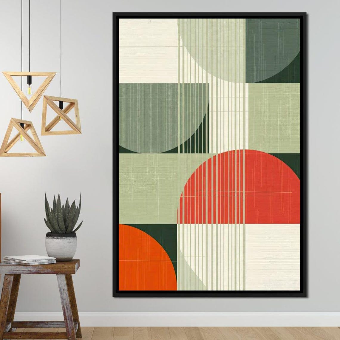 Mid Century Geometric Abstract Green Orange Circles Retro Wall Art - Image 4