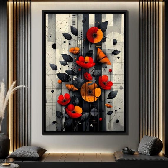 Geometric Floral Patterns Colorful Modern Wall Decor Abstract Home Decor Bold Flower Art Contemporary Design By Nichecanvas
