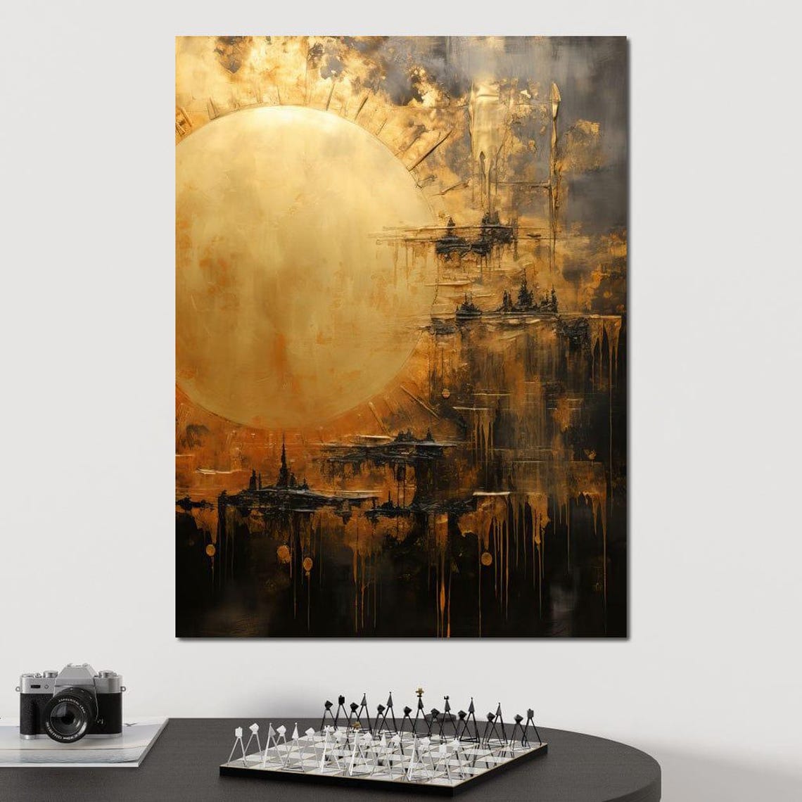Golden Moon Dark City Drip Framed Modern Abstract Wall Art Poster - Image 4