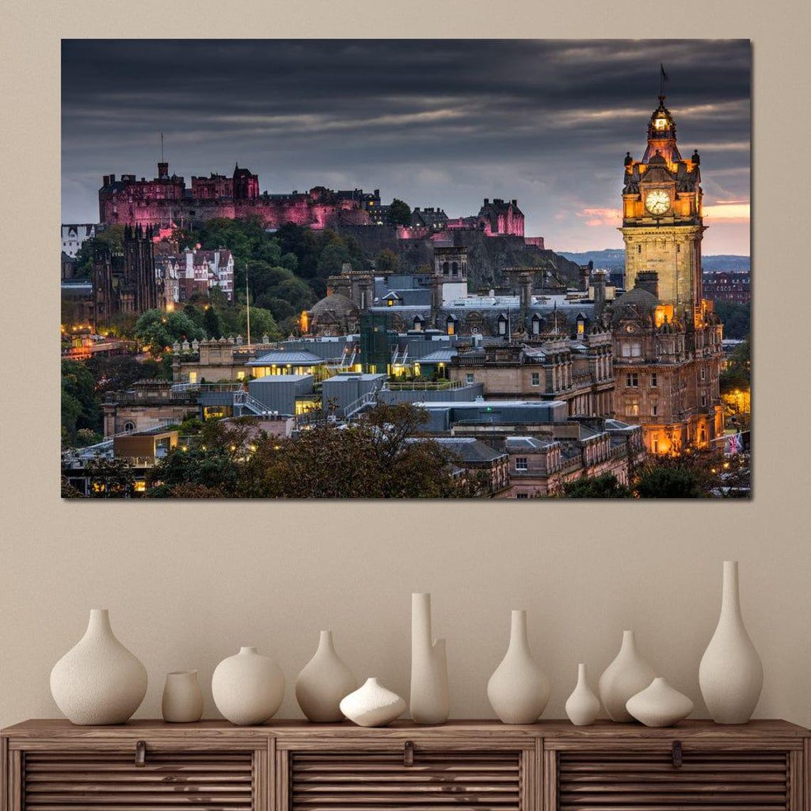 Edinburgh Castle Dusk Old Town Clock Tower Night Lights Poster - Image 4