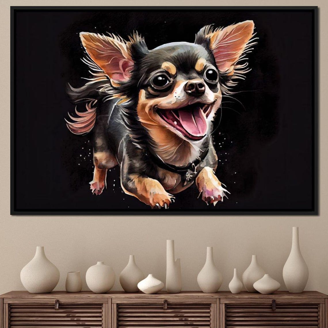 Happy Long Haired Chihuahua Jumping Joyful Puppy Dog Portrait Poster - Image 4