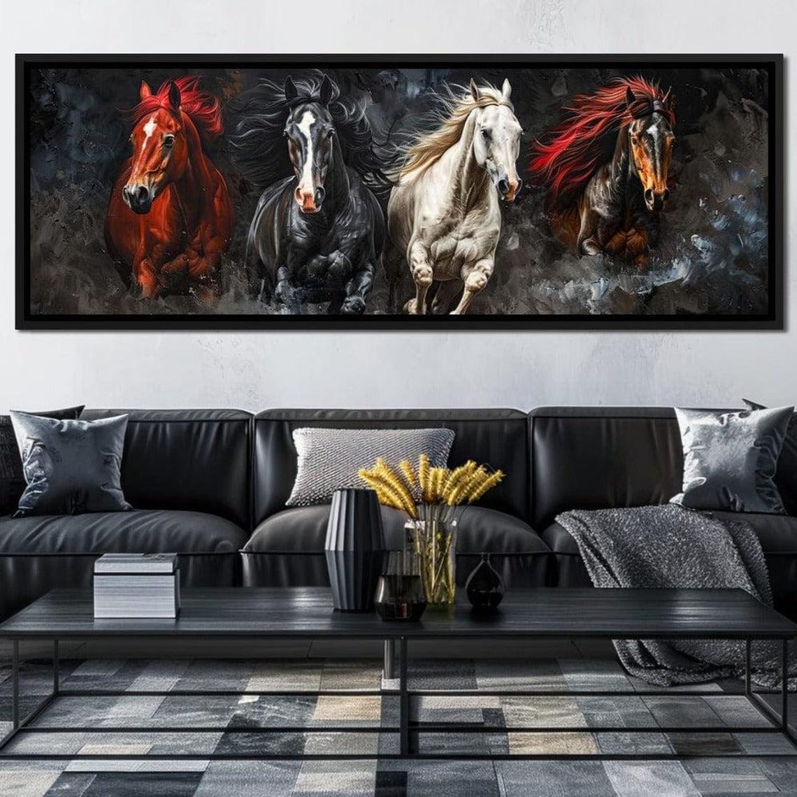 Four Galloping Horses Running Wild Dark Dramatic Equine Art Poster - Image 4
