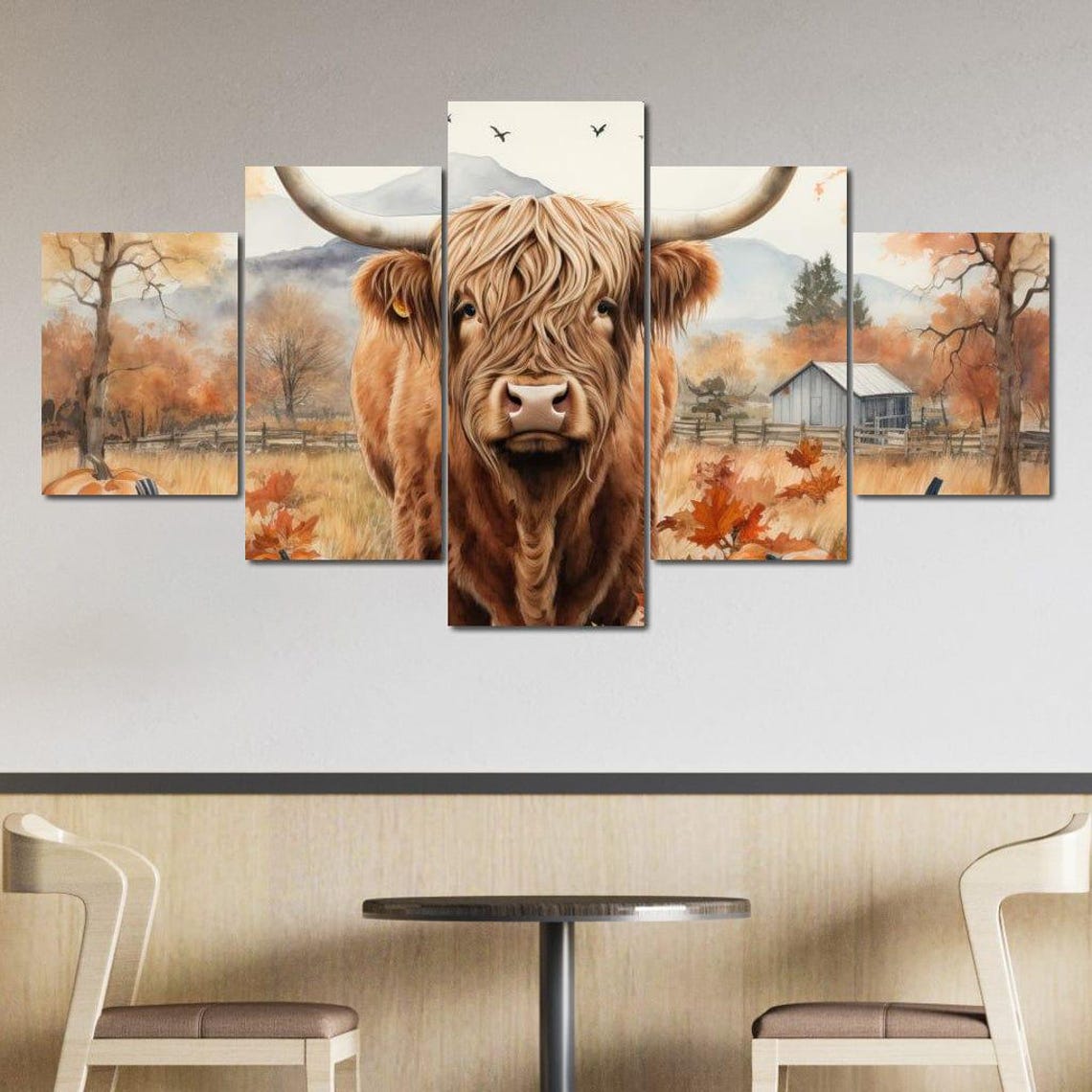 Highland Cow Among Pumpkins Autumn Farm Barn Rustic Animal Art Poster - Image 4