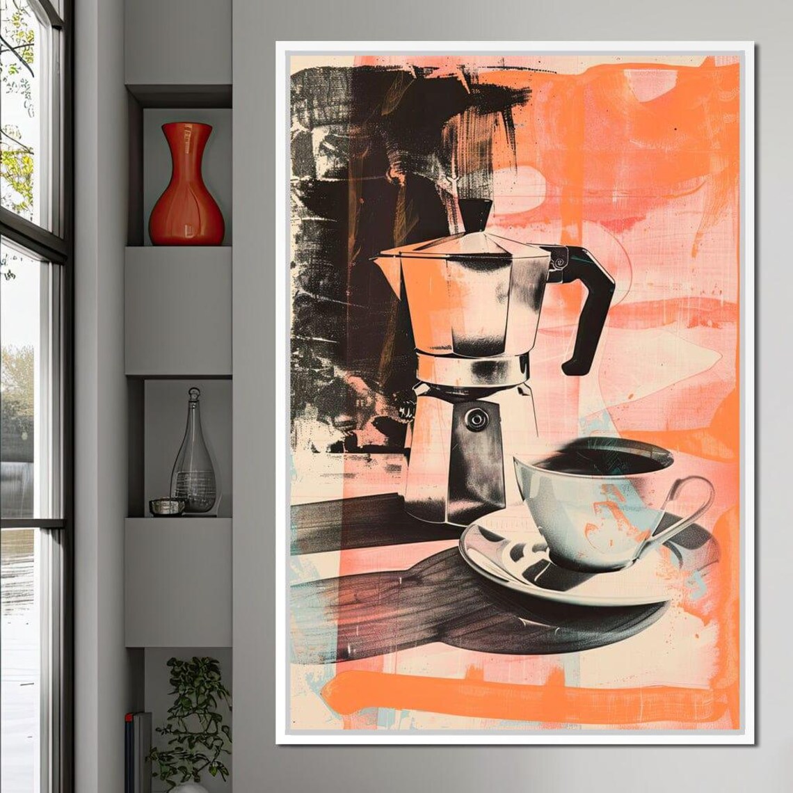 Moka Pot Coffee Cup Pop Art Orange Kitchen Retro Style Poster - Image 2