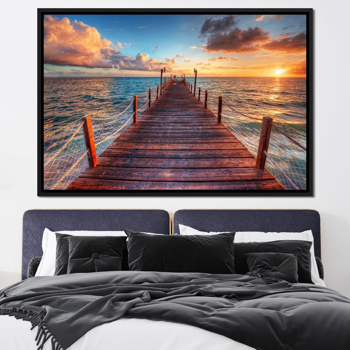 Wooden Ocean Pier Stretching into a Glowing Sunset Sea Travel Poster - Image 2