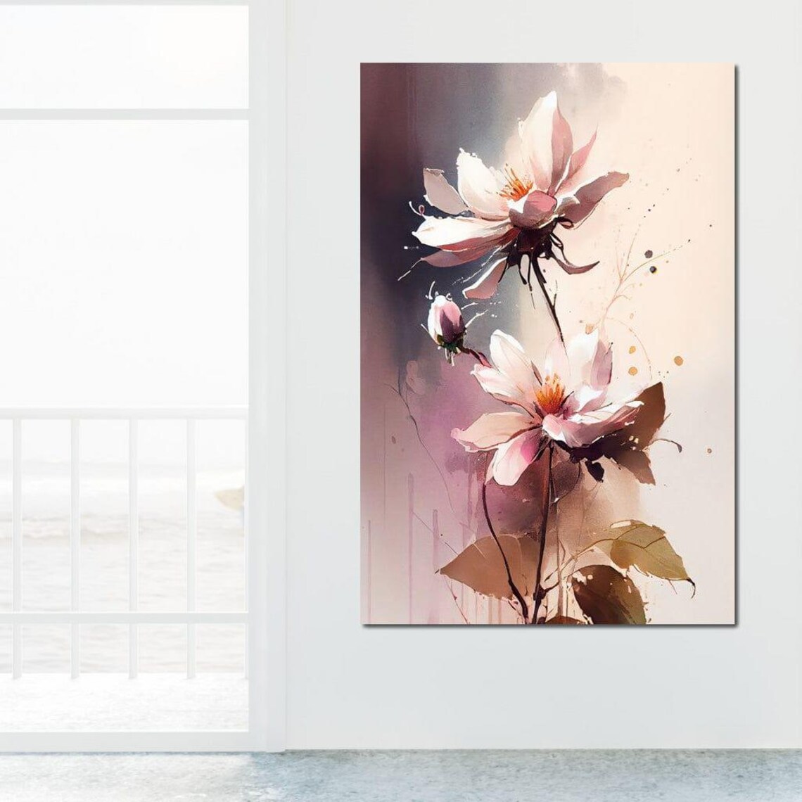 Elegant White Blossom Watercolor Botanical Tall Stem Wall Art Poster - Image 3