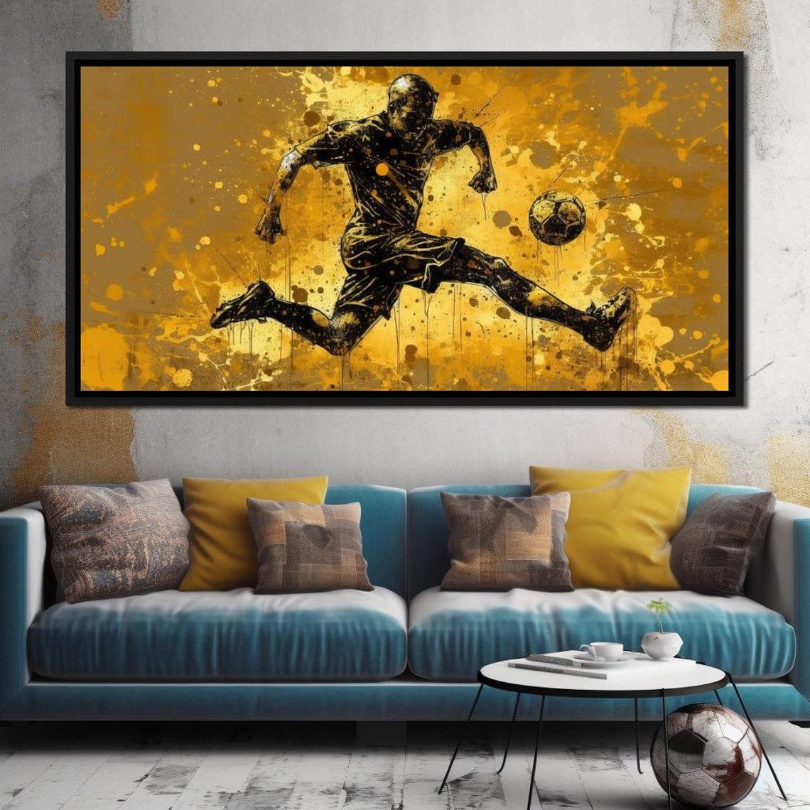 Soccer Player Kick Black Gold Splash Modern Athletic Wall Art Poster - Image 4