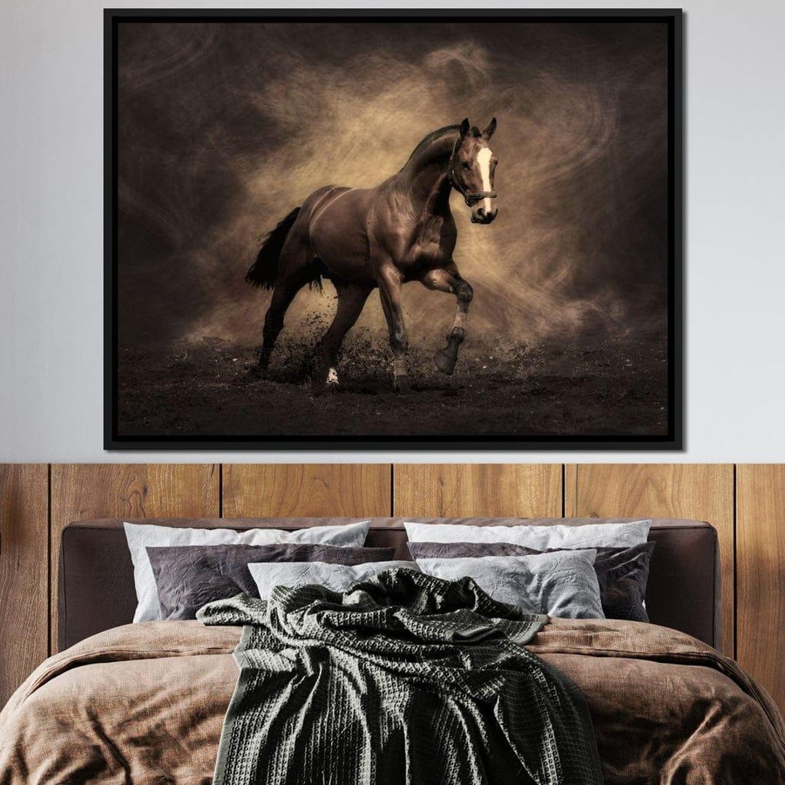 Brown Horse Galloping Sepia Dust Dramatic Equine Photography Poster