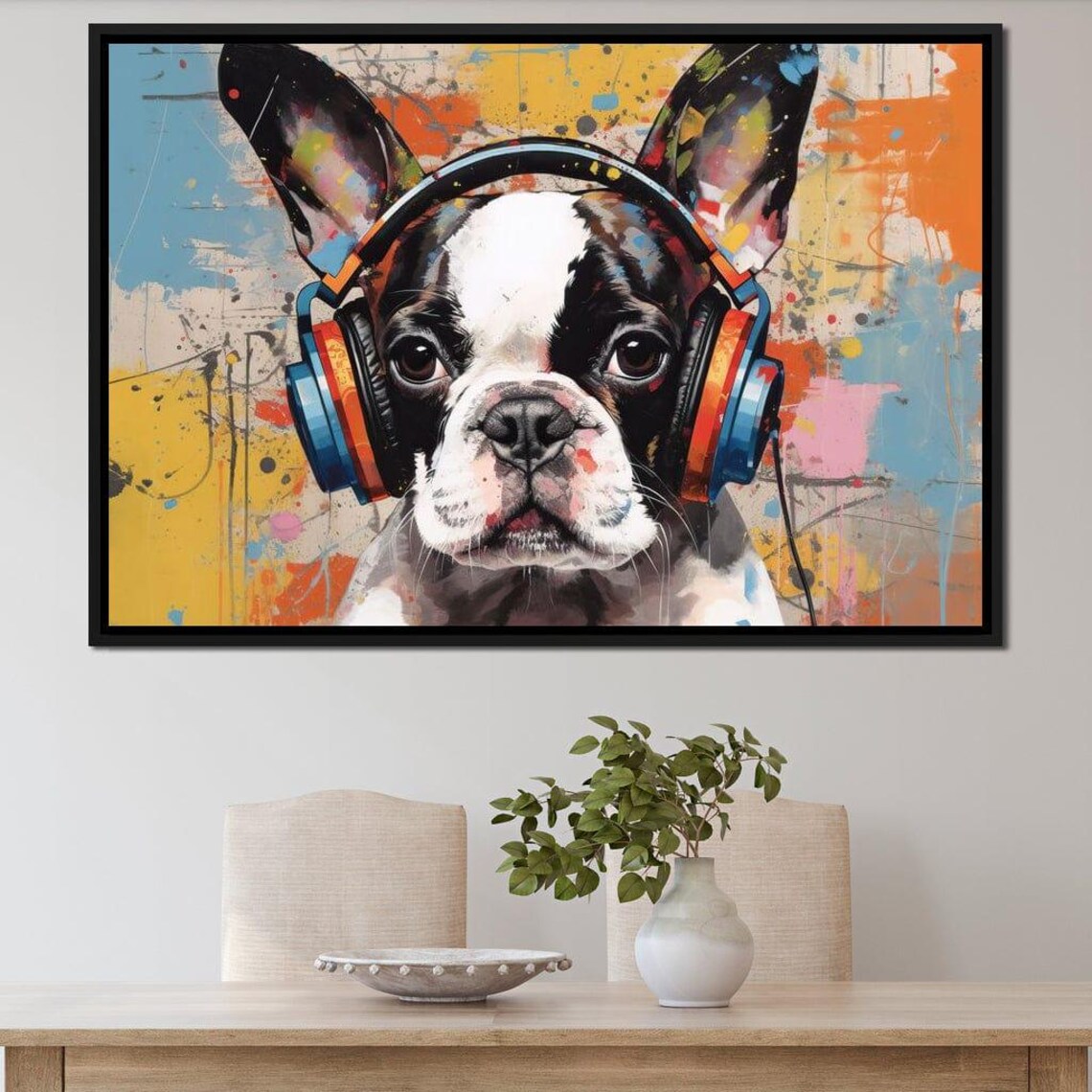 Boston Terrier Wearing Headphones Pop Art Colorful Dog Wall Art Poster - Image 3