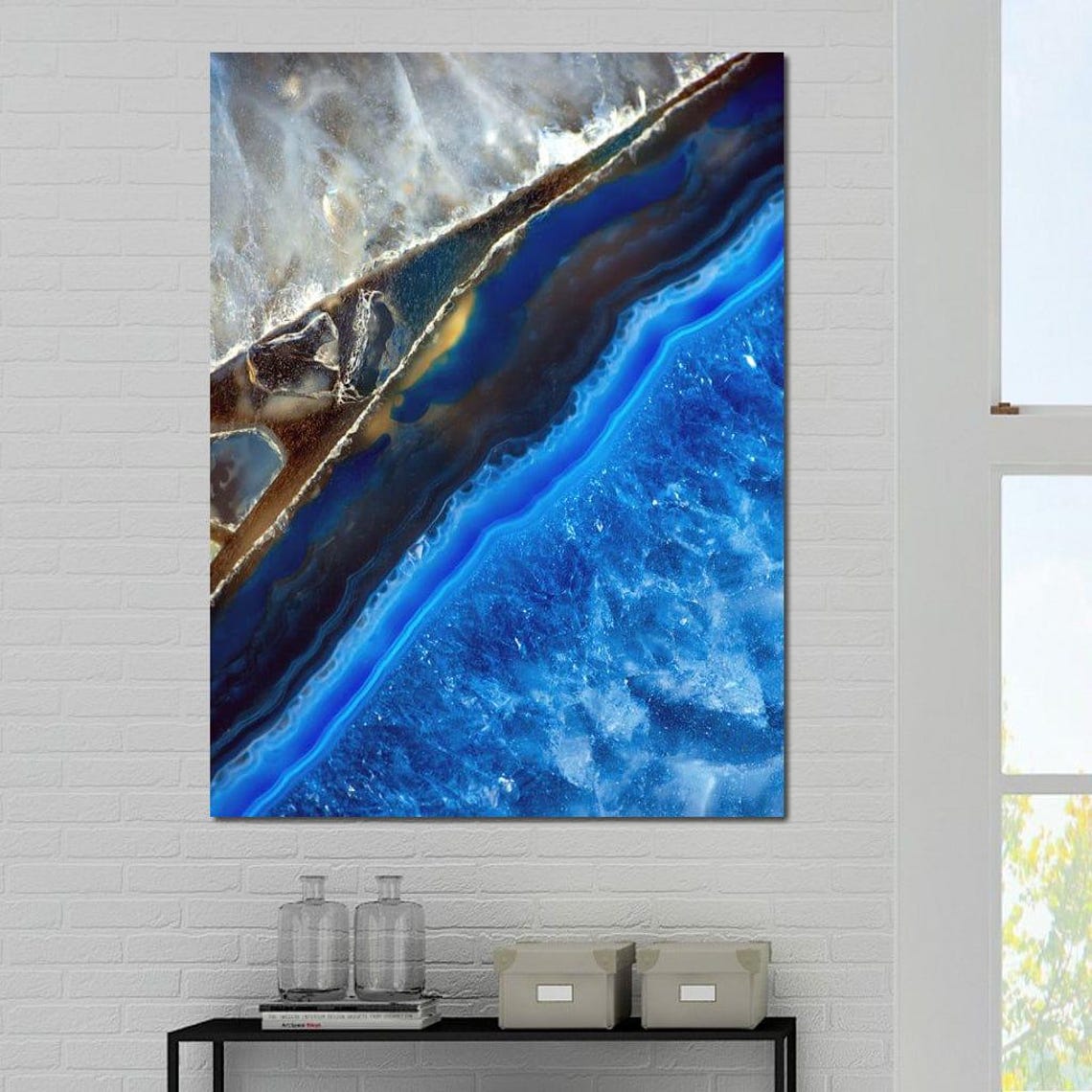 Blue Geode Agate Slice Macro Gold Banding Modern Wall Art Poster - Image 4