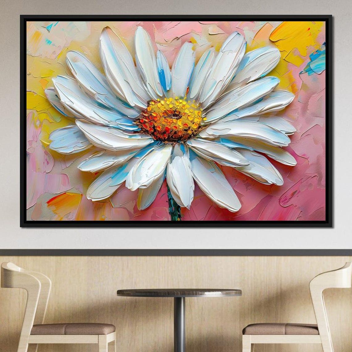 Giant White Daisy Impasto Bloom Sunny Pastel Floral Wall Art Poster - Image 4