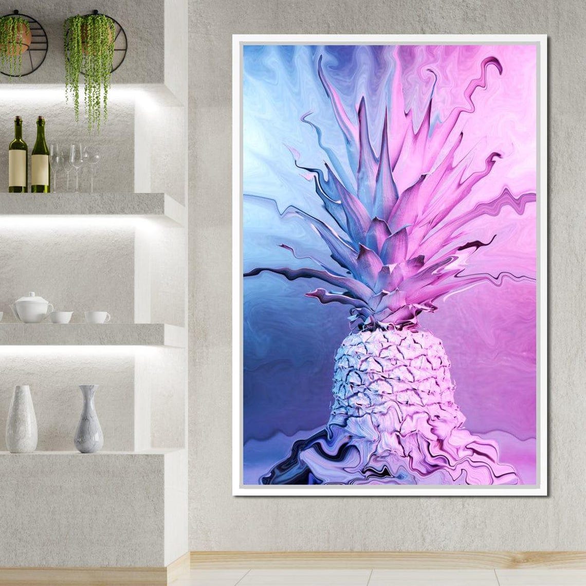 Psychedelic Neon Pineapple Pink Blue Modern Tropical Funky Wall Art