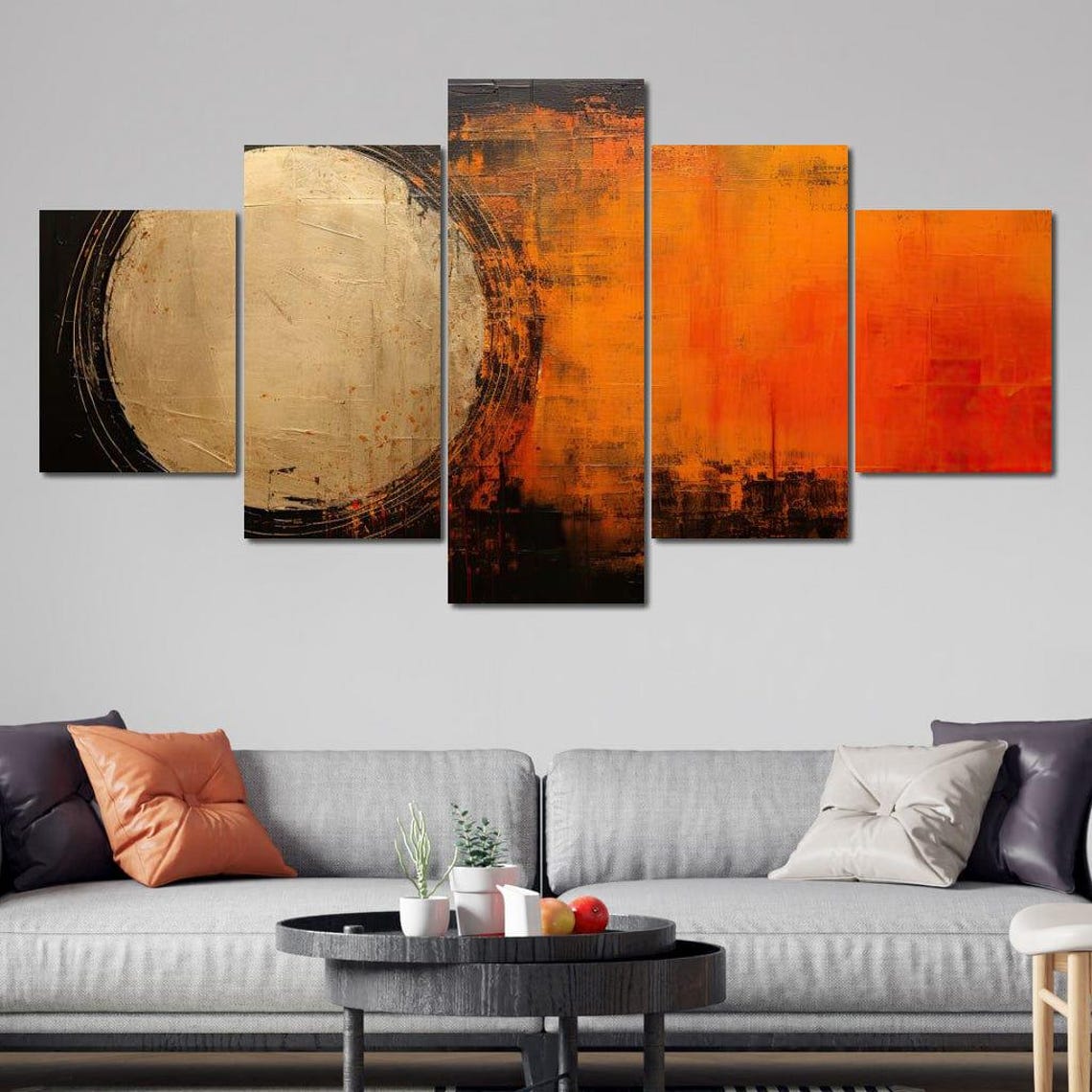 Gold Moon Circle Burnt Orange Framed Modern Abstract Wall Art - Image 4