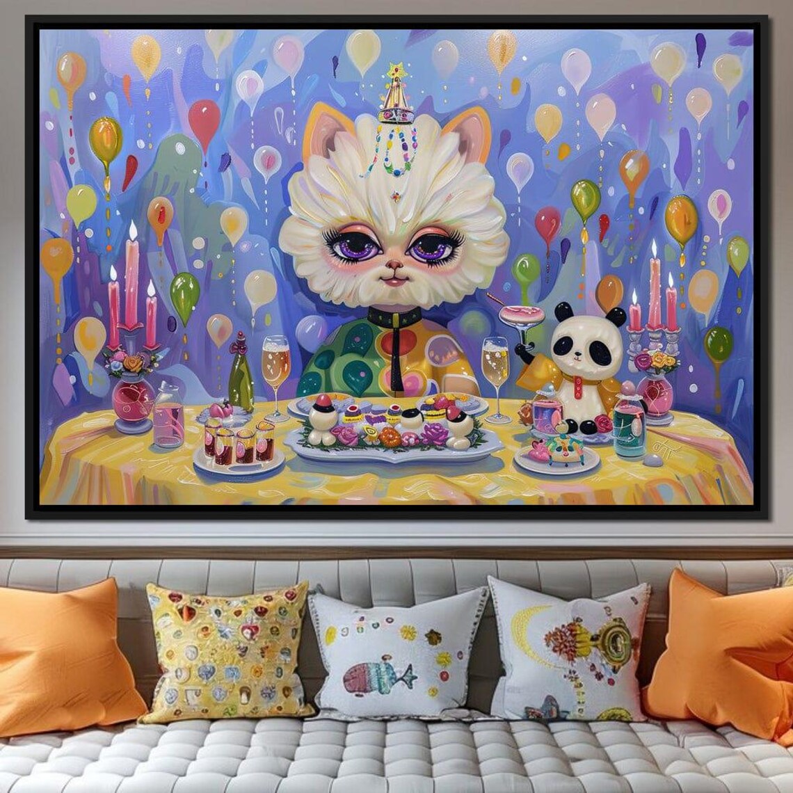 Whimsical Kitten Panda Birthday Party Balloon Table Kids Wall Art Poster - Image 4