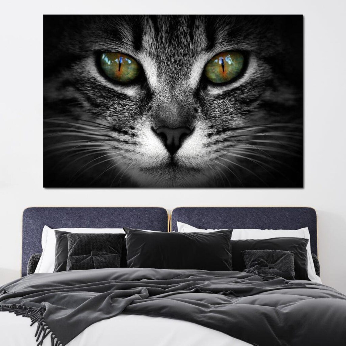 Green Eyed Tabby Cat Close Up Selective Color Intense Gaze Feline Wall Art - Image 4