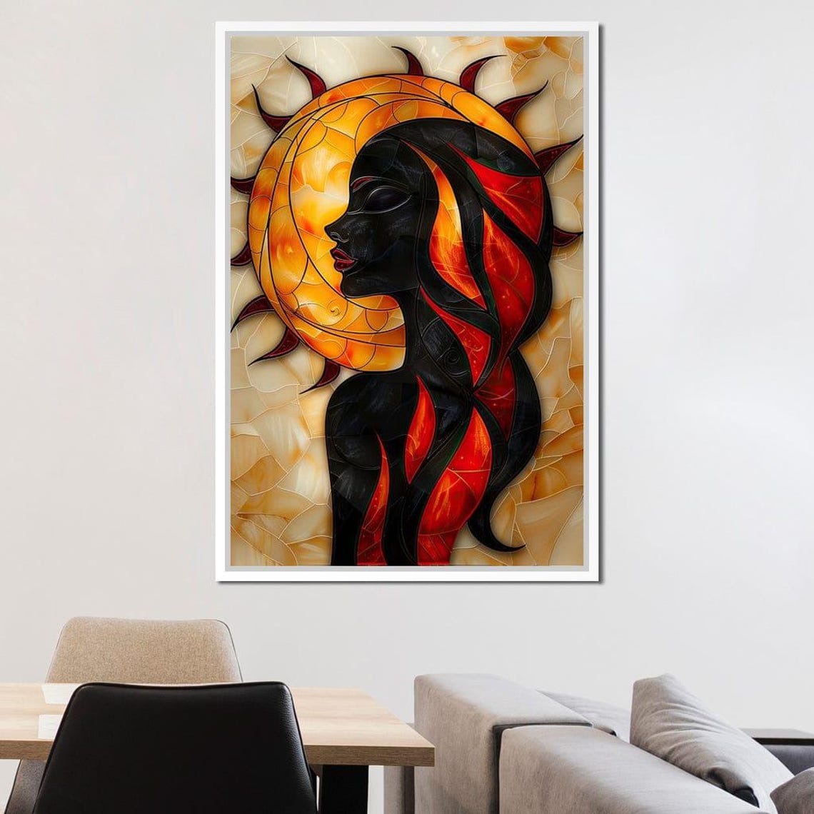 Solar Siren Stained Glass Fire Goddess Red Black Flame Mosaic Poster - Image 3