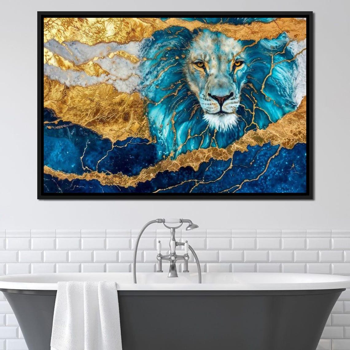 Regal Azure Majestic Lion Blue Gold Painting Majestic Lion Decor Home Office Art Safari Wall Art Luxury Animal Art By Nichecanvas - Image 4