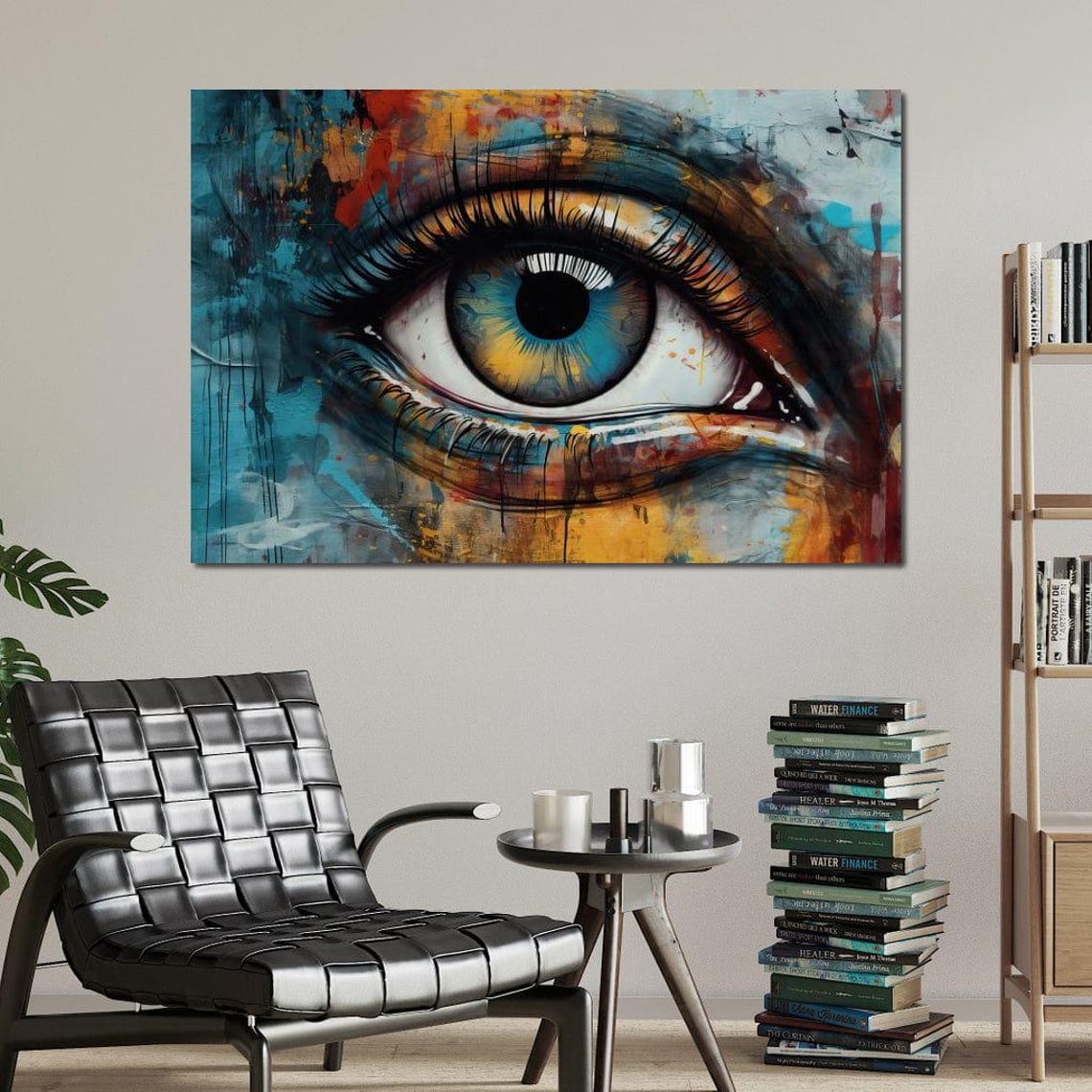 Tri Color Eye Graffiti 5 Panel Colorful Abstract Urban Wall Art - Image 3